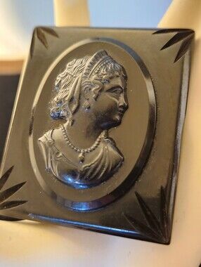 Vintage 1930s Black Bakelite Cameo Mourning Brooch Pin - Art Deco